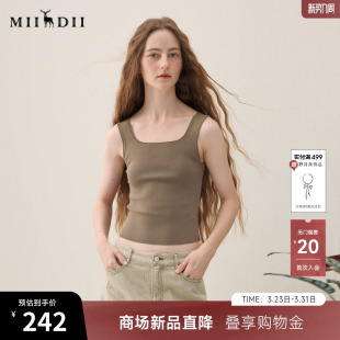 方领短款 新品 立体舒适内搭女261MZ0329 背心2026年春季 谜底针织衫