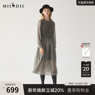 回归乡野法式 冬季 温柔收腰中长裙244ML1632 连衣裙长袖 谜底拼接式