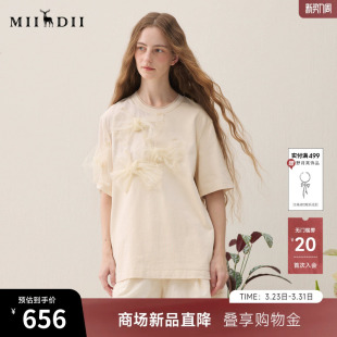 欧根纱蝴蝶结甜美日常女261MT0246 新品 谜底宽松T恤短袖 2026年春季