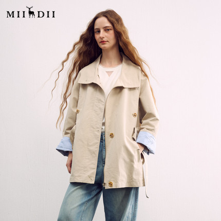 谜底廓形风衣长袖2026春季新品插肩袖撞色拼接长外套女261ME0032