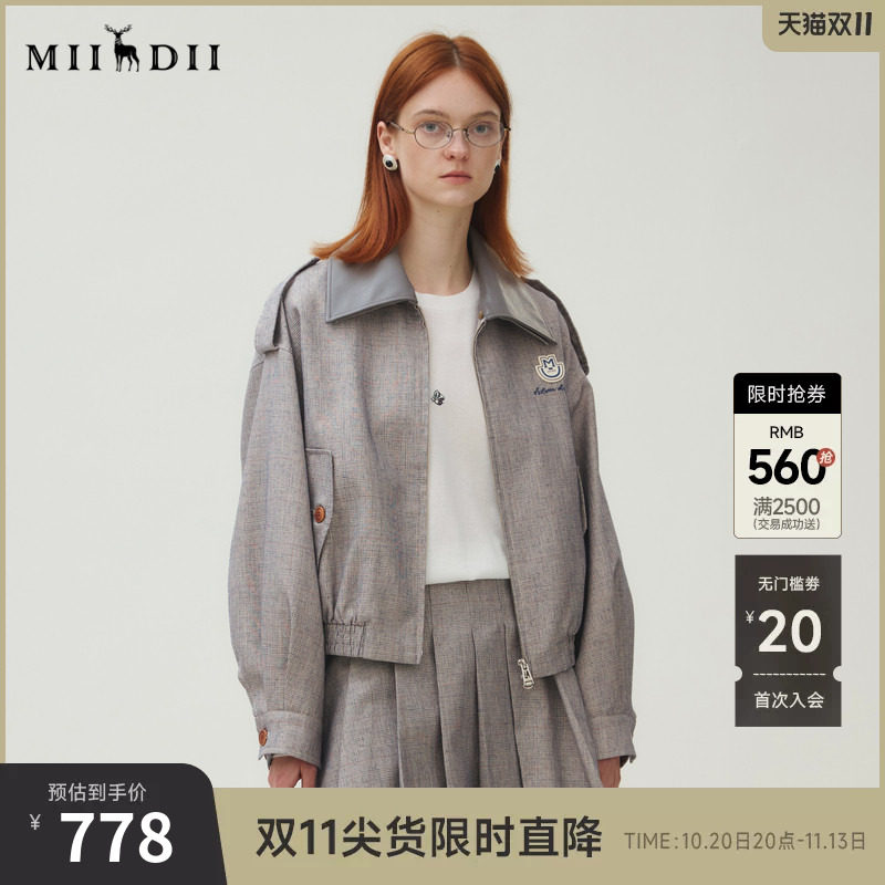 谜底外套长袖女2025秋新品复古可拆领皮领短款宽松夹克253MW1168