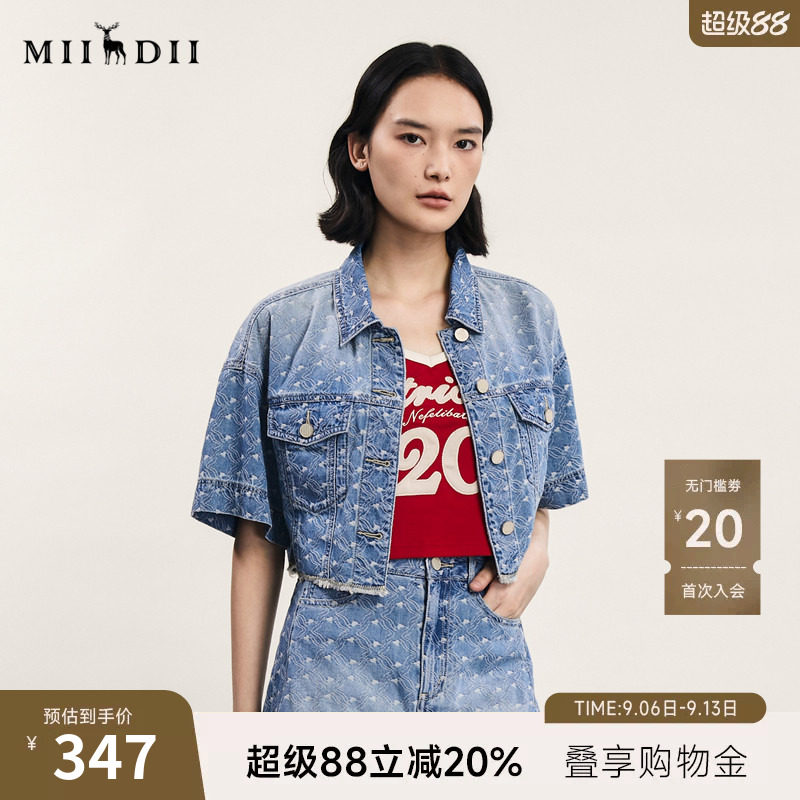 谜底复古风短款牛仔外套短袖图片