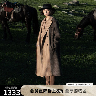 通勤复古风拼接长呢子244GD1680 谜底设计感毛呢大衣女冬新品
