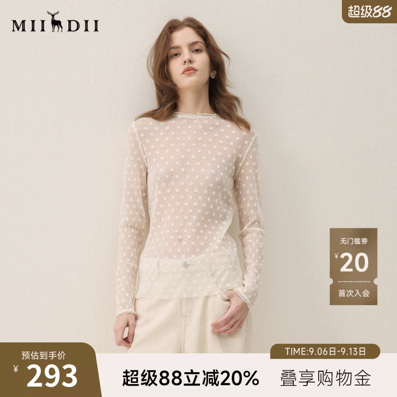 谜底蕾丝T恤长袖2026春季新品花朵图案浪漫复古打底衫女261MT0202图片