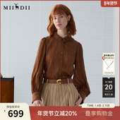 谜底格纹衬衫 复古风微皱肌理感衬衣251MC0109 新品 长袖 女2025春季