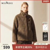 谜底毛毛大衣女士2025秋季 新款 时髦百搭立领大廓形外套257MD7827