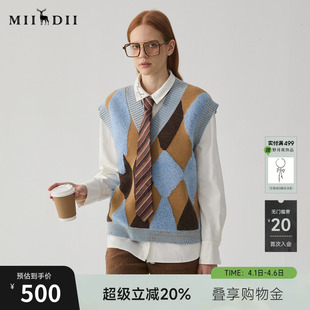 新品 复古风V领套头针织背心244MZ1882 马夹女冬季 谜底针织衫