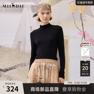 亲肤弹力舒适半高领女254MT1453 新品 谜底紧身打底T恤长袖 2025冬季