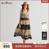 谜底连衣裙无袖 2025夏新品 复古风度假欧根纱A型长吊带裙252ML0642