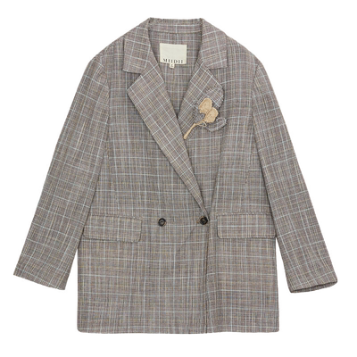 谜底格子西装外套女秋季新品松弛感宽松中长款西服243MW1126