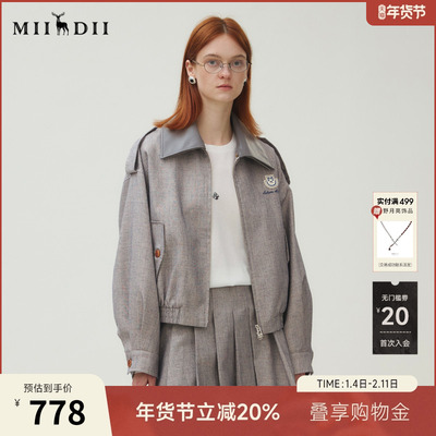 谜底外套长袖女2025秋新品复古可拆领皮领短款宽松夹克253MW1168