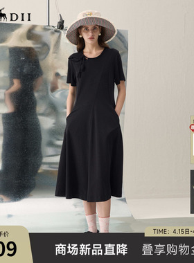 谜底收腰连衣裙短袖2026年春季新品立体花不规则长裙女261ML0084