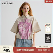 女2025夏新品 谜底衬衫 短袖 玫瑰可露丽风通勤宽松短衬衣252MC0564