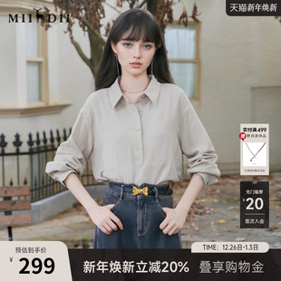 通勤风纯色合体衬衣257MC7873 女2025秋新款 谜底半开门襟衬衫 长袖