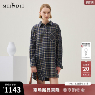 复古立体花卉宽松女254ML1696 新品 谜底格子连衣裙长袖 2025年冬季