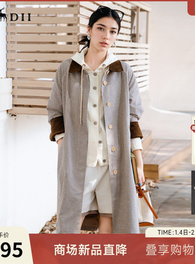 谜底翻领风衣女士2025秋季新款通勤风领口拼接长款外套25CME5008