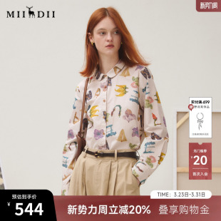 253MC1096 复古通勤油画感花卉印花衬衫 谜底衬衣长袖 女2025秋新品