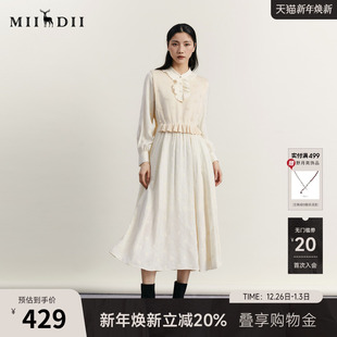 复古法式 新品 优雅长裙234ML1563 冬季 谜底拼接毛织连衣裙长袖