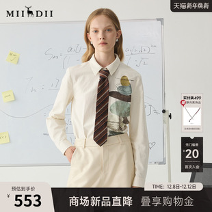 通勤风复古印花修身 女冬新品 纯棉衬衣244MC1690 长袖 谜底衬衫