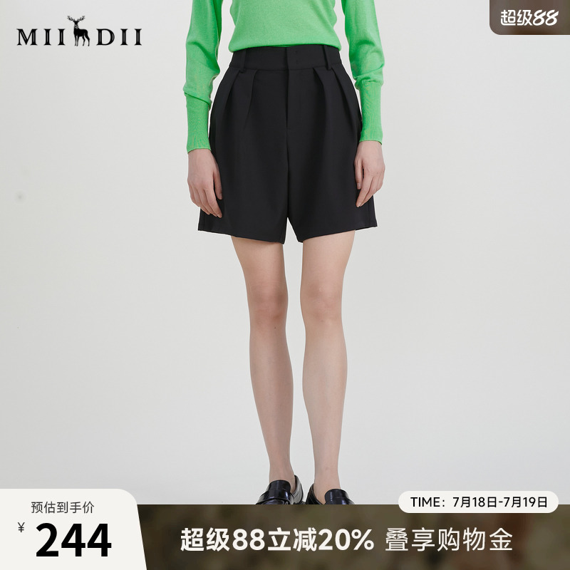 谜底西装短裤女春季新款高级质感A字型宽松短西裤女231MK0038