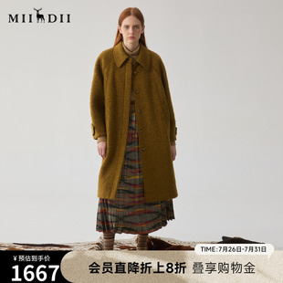 复古风金棕色大廓形呢子244MD1517 谜底翻领毛呢大衣女冬新品