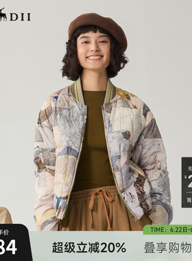 谜底双面穿羽绒服女冬季新品复古风花色短款鸭绒服244MY1507