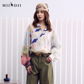 谜底大廓形衬衣长袖 女261MC0255 粉彩调定位印花衬衫 2026春季 新品