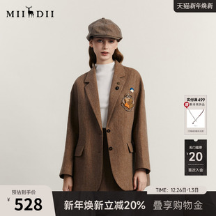 西服女234MW1465 美拉德宽松中长款 谜底毛呢西装 外套女冬新品