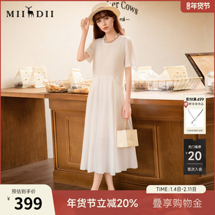 谜底连衣裙短袖女2025夏季新款极简风纯色中长裙大摆裙256ML6503