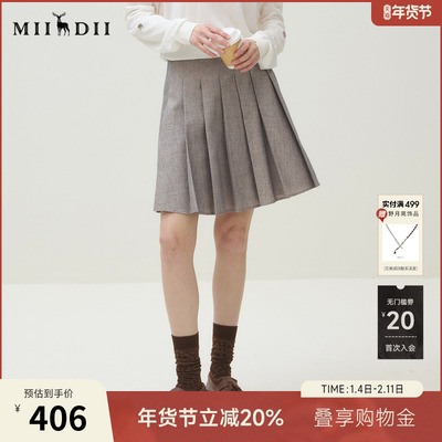 谜底短裤女2025秋季新品复古格纹挺括有型俏皮百褶裙裤253MK1161