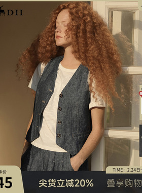 谜底牛仔马夹无袖女2025夏亚麻老钱复古风合身X型短马甲252MM0560