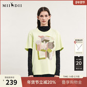 女春新款 谜底中长款 印花T恤短袖 学院风圆领宽松上衣241MT0054