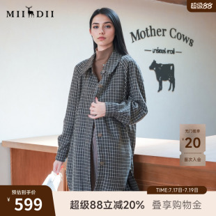 谜底羊毛混纺大衣女2025秋新款复古风千鸟格中长款外套257MD7863