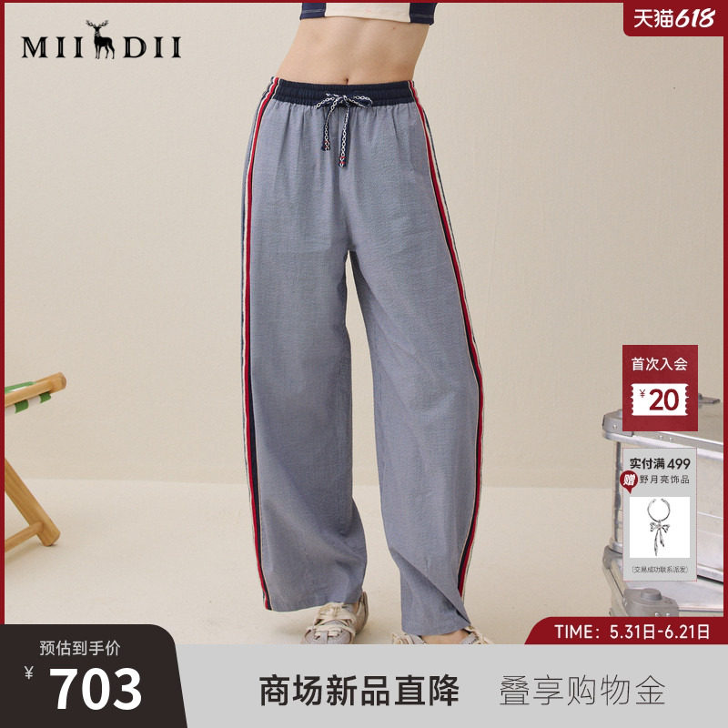 谜底撞色阔腿裤长裤2026夏季新品侧边拼接松紧腰抽绳女262MK0516