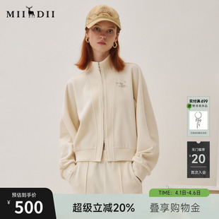 谜底卫衣外套长袖 收腰拉链253MW1261 女25秋回归乡野立领绣花短款