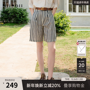 百搭宽松高腰裤 新品 子25BMK5002 女士2025夏季 谜底条纹A字型短裤