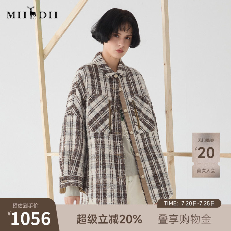 谜底格纹衬衫式大衣女25春回归乡野复古粗花呢格子外套251MD0010