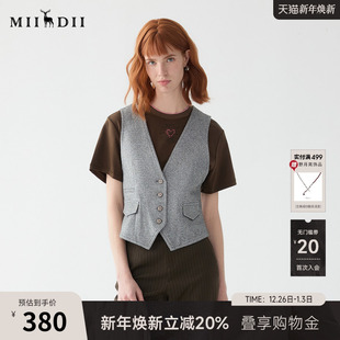 高腰短款 谜底西装 复古风V领修身 新款 马夹257MM7727 马甲女2025秋季