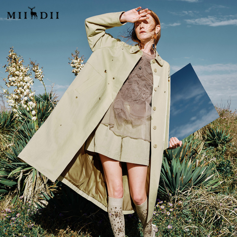 谜底廓形风衣长袖2026年春季新品质感钉珠简约长外套女261ME0217,女装/女士精品,风衣,淘宝优惠券,粉丝福利购,淘宝优惠卷