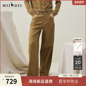 谜底阔腿裤 舒适弹力设计感撞色缝线女254MK1699 新品 长裤 2025冬季