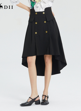 谜底夏季简洁优雅双排扣前短后长高腰A型外搭半裙235MB6015