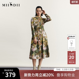 式 复古风衬衫 中长裙247ML5012 女士秋季 谜底花色连衣裙长袖