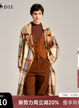 谜底格子长款风衣女士秋新品复古风时髦大口袋外套243ME1130