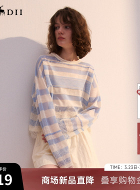 谜底短款套头针织衫长袖2026年春季新品条纹拼接蕾丝女261MZ0313