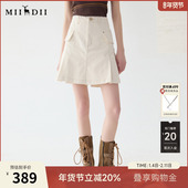 谜底白色牛仔短裤 25春俏皮软语学院风百搭A型棉弹裙裤 女251MK0020