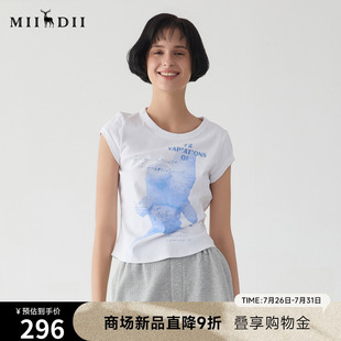 棉弹上衣251MT0144 谜底印花T恤短袖 女2025春季 新品 百搭休闲修身