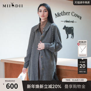 谜底羊毛混纺大衣女2025秋新款 外套257MD7863 复古风千鸟格中长款