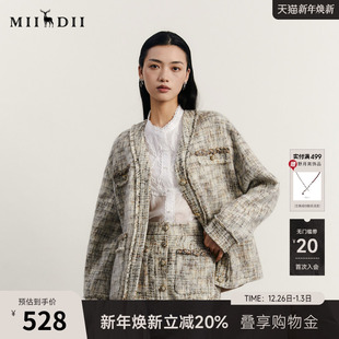 谜底粗花呢外套女2023秋新款 小香风羊毛呢233MD1086 复古文艺短款