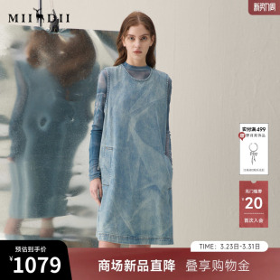 复古蓝晒印花A型艺术女261ML0235 新品 谜底牛仔连衣裙无袖 2026春季