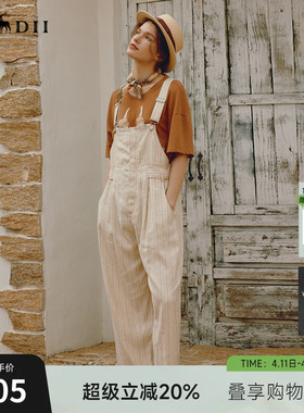 谜底背带裤女士年夏季新品复古文艺风宽松直筒长裤242MK0618